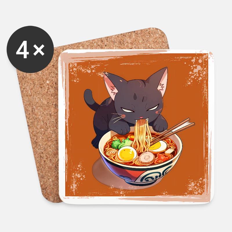 Katze isst Ramen - Untersetzer (4er-Set) - Weiß