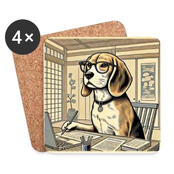 Beagle at the desk - ukiyo-e style - Coasters (set of 4) - white - Front