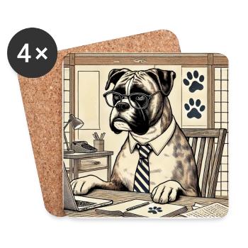 Boxer at the desk - ukiyo-e style - Coasters (set of 4) - white - Front