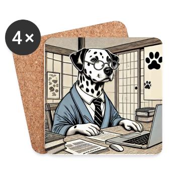Damlmartiner am Schreibtisch - Ukiyo-e Stil - Untersetzer (4er-Set) - Weiß - Vorne