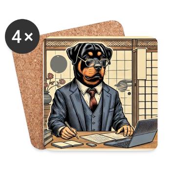 Rottweiler at the Desk - Ukiyo-e Style - Coasters (set of 4) - white - Front