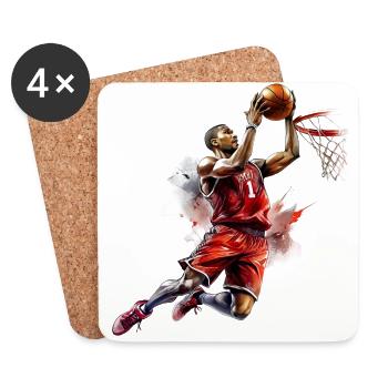 Panier de dessin de basketteur avec lapi - Dessous de verre (lot de 4) - blanc - Devant