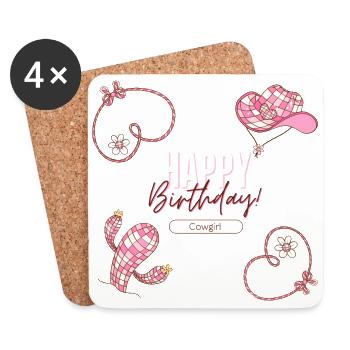 Pink Cute Rodeo Cowboy girl Happy Birthday - Coasters (set of 4) - white - Front