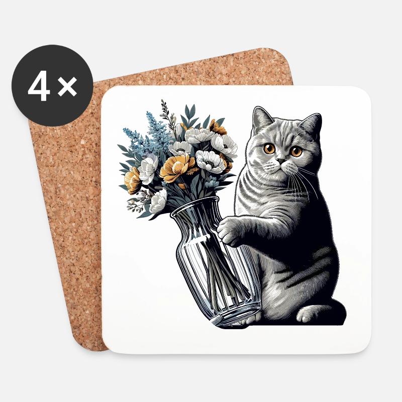 BKH Britisch Kurzhaar Katze Vase umkippen Geschenk - Untersetzer (4er-Set) - Weiß