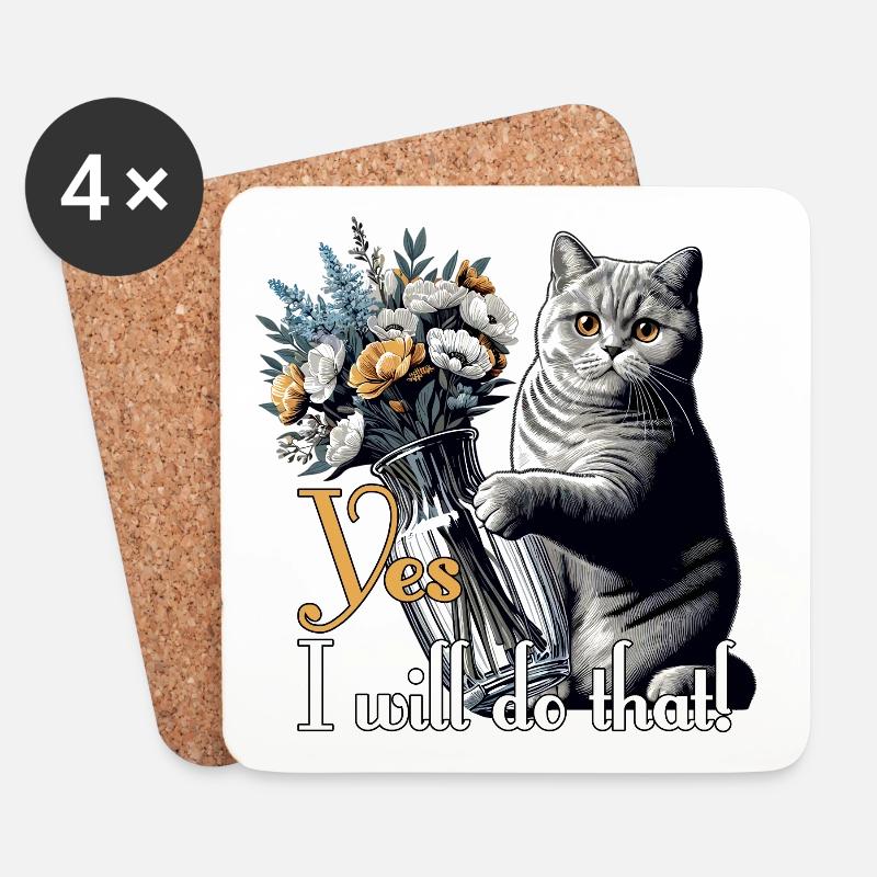BKH Britisch Kurzhaar Katze Vase umkippen Geschenk - Untersetzer (4er-Set) - Weiß