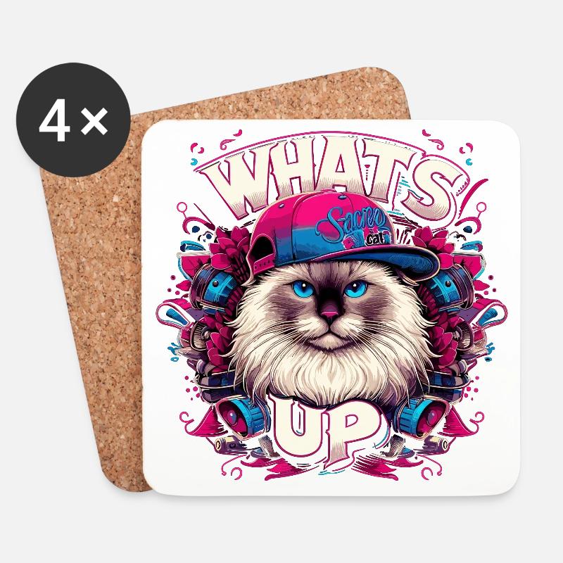 Was geht ab Heilige Birma Katze Birmakatze - Untersetzer (4er-Set) - Weiß