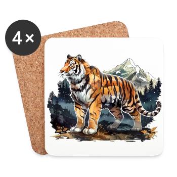 Striking Tiger Pose - Coasters (set of 4) - white - Front