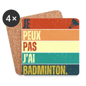 Je peux pas j' ai badminton cadeau badiste vintage - Dessous de verre (lot de 4) - blanc - Devant