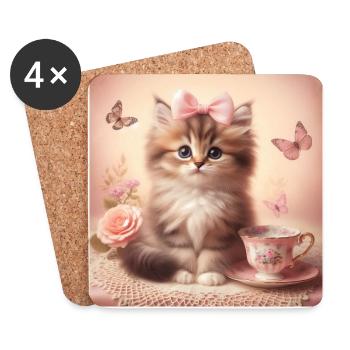 Vintage Kitten Wearing Bows - Coasters (set of 4) - white - Front