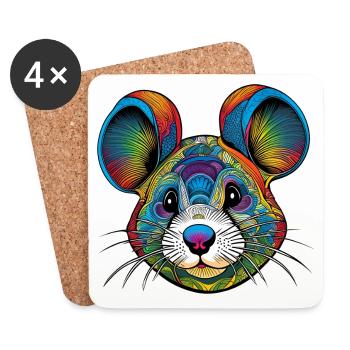 Graphic portrait of a mouse - Coasters (set of 4) - white - Front