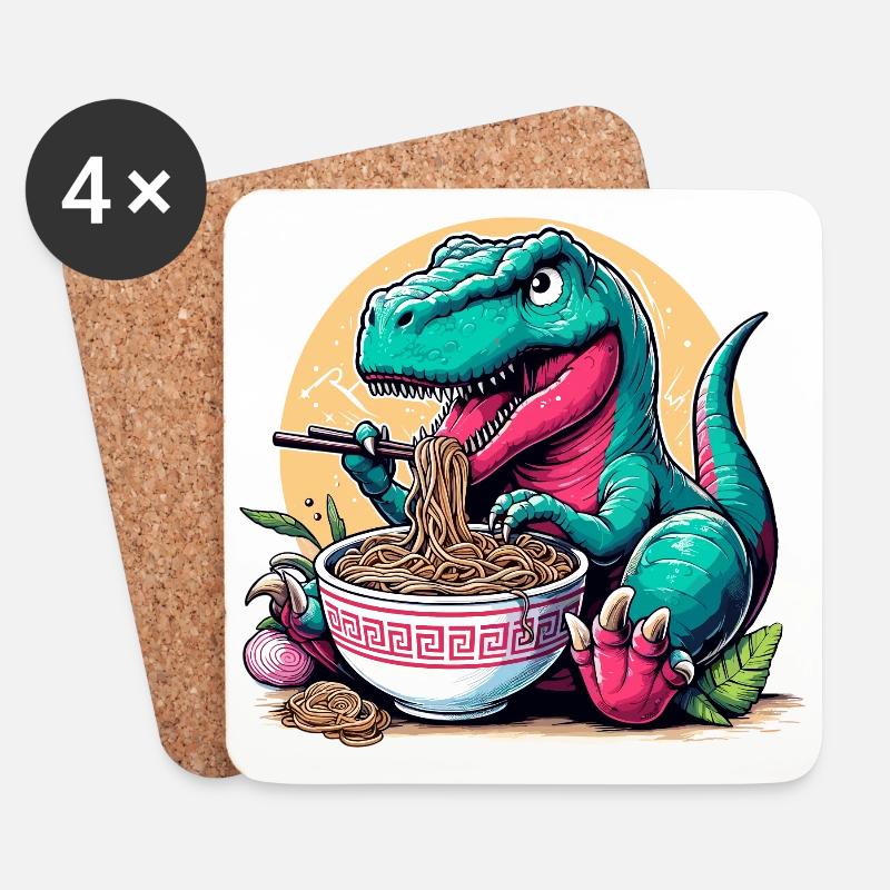 Cute T-Rex Ramen Dino Dinosaur Gift - Coasters (set of 4) - white