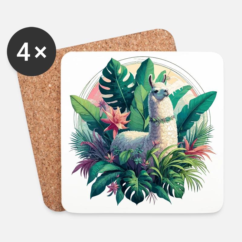 Lama Dschungel Pflanzen Palmen Geschenk - Untersetzer (4er-Set) - Weiß