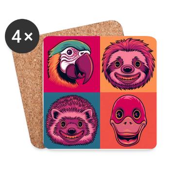 Pop Art Halloween Animals Smile Hedgehog Parrot Duck - Coasters (set of 4) - white - Front