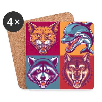 Pop-art Tiere Cat Delphin Wolf Waschbär Halloween - Untersetzer (4er-Set) - Weiß - Vorne