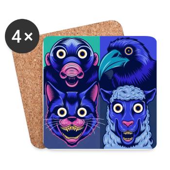 pop-art Rabe Schaf Katze Maulwurf Halloween Tiere - Untersetzer (4er-Set) - Weiß - Vorne