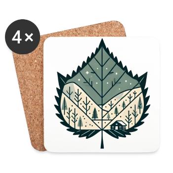 Blatt mit winterlicher Landschaft - Untersetzer (4er-Set) - Weiß - Vorne
