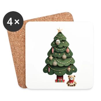 Tannenbaum mit Teddys - Untersetzer (4er-Set) - Weiß - Vorne