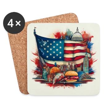 Iconic USA Flag with American Landmarks Art - Coasters (set of 4) - white - Front