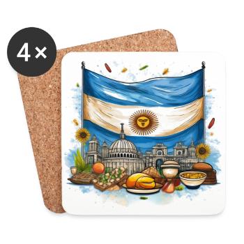 Argentina Flag & Traditional Cuisine Illustration - Coasters (set of 4) - white - Front