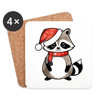 Raton laveur Noël Aquarelles - Dessous de verre (lot de 4) - blanc - Devant
