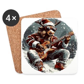 Elch Weihnachten Rocker Gitarre - Untersetzer (4er-Set) - Weiß - Vorne