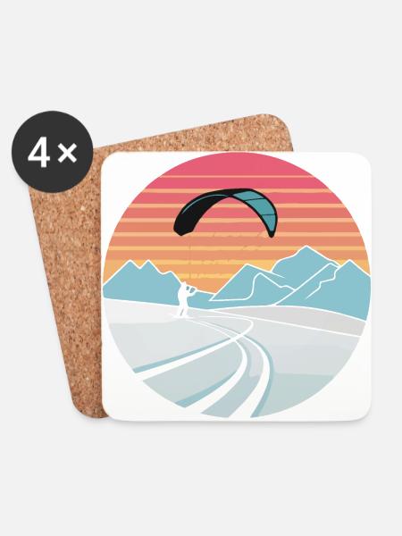 Snowkiten Abenteuerkunst - Untersetzer (4er-Set) - Weiß