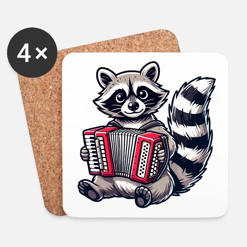 Waschbär Musik - Untersetzer (4er-Set) - Weiß