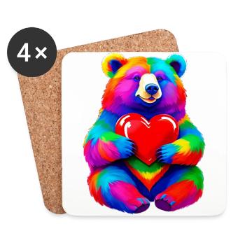 Rainbow Bear with Heart Colorful - Coasters (set of 4) - white - Front