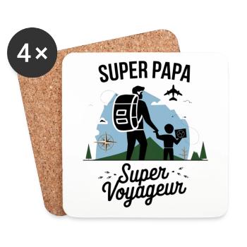 Super Papa voyageur - Dessous de verre (lot de 4) - blanc - Devant