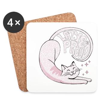 Lazy y Proud Cats - Coasters (set of 4) - white - Front