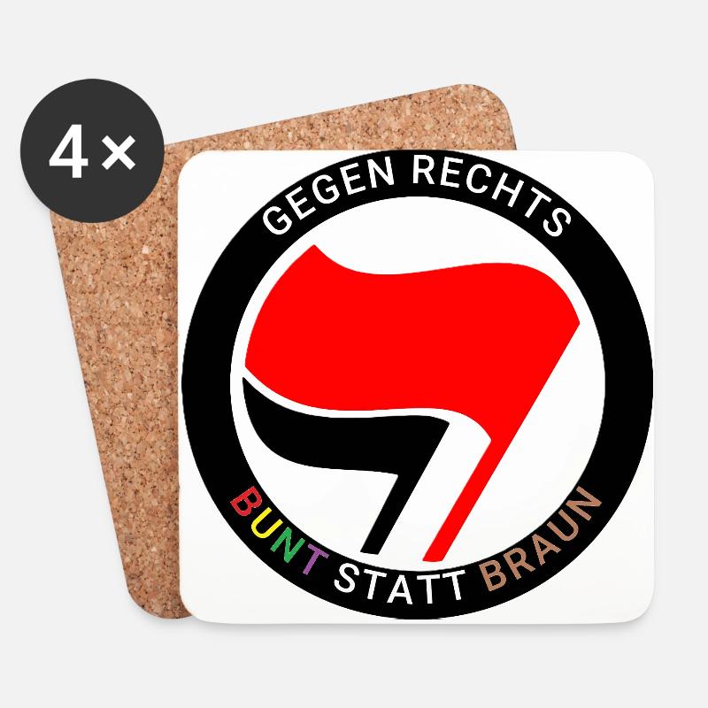 Antifa - Bunt statt Braun - Untersetzer (4er-Set) - Weiß
