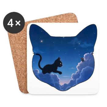 Katze jagt Mäuse in den Wolken - Untersetzer (4er-Set) - Weiß - Vorne