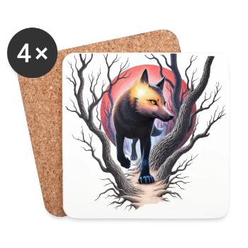 Renard à la chasse - Dessous de verre (lot de 4) - blanc - Devant
