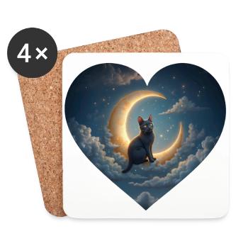 The cat in the moon - Coasters (set of 4) - white - Front