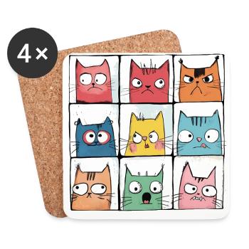 Comic Katzen | mürrische Gesichter | 3x3 Raster - Untersetzer (4er-Set) - Weiß - Vorne