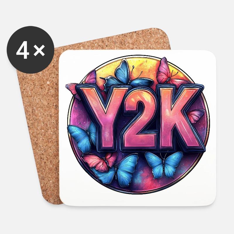 Y2K Schmetterling Retro - Untersetzer (4er-Set) - Weiß