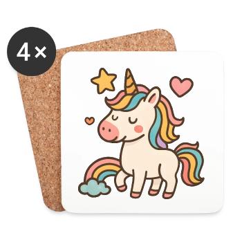 Cute Rainbow Unicorn Unicorn - Coasters (set of 4) - white - Front