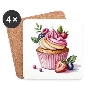 Beeren Cupcake: Süße Versuchung - Untersetzer (4er-Set) - Weiß - Vorne