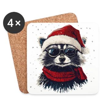 Weihnachtswaschbär - Untersetzer (4er-Set) - Weiß - Vorne