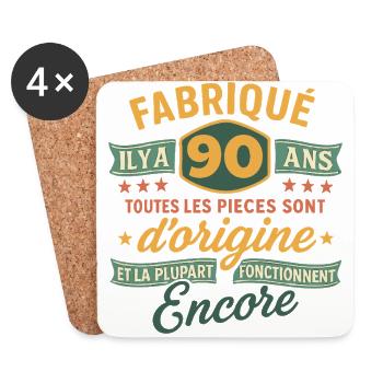 Fabriqué il y a 90 ans - 90 ans Anniversaire - Dessous de verre (lot de 4) - blanc - Devant