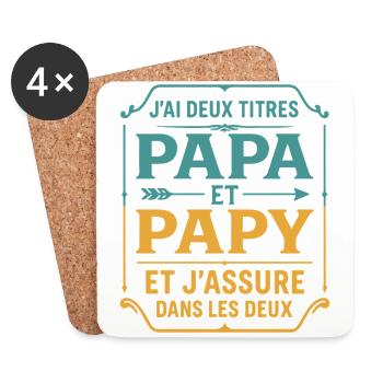 Deux Papa J'Ai et Papy Titres Grand Père - Dessous de verre (lot de 4) - blanc - Devant