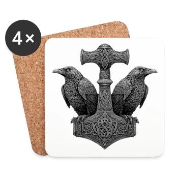 Rabe Thors Hammer Wikinger Symbol - Untersetzer (4er-Set) - Weiß - Vorne