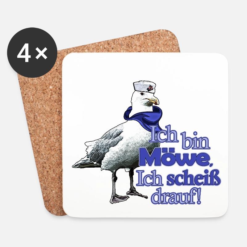 Lustige Möwe mit Spruch - Scheiß drauf! - Untersetzer (4er-Set) - Weiß