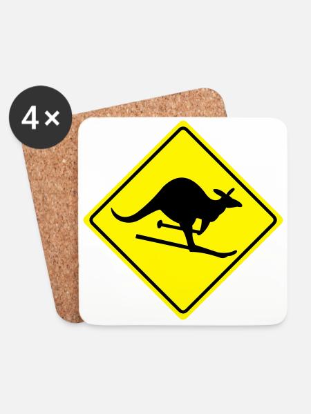 roadsign kangaroo - Coasters (set of 4) - white