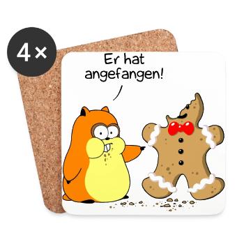 Hamster vs. Lebkuchenmann - Untersetzer (4er-Set) - Weiß - Vorne