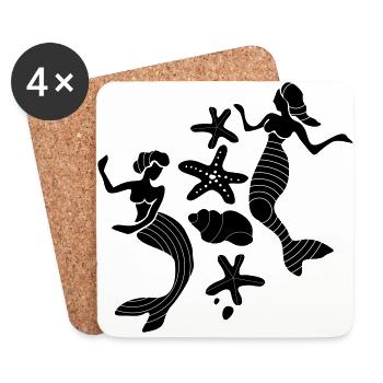 Mermaid, Serena in ocean. Sea star, shell. - Coasters (set of 4) - white - Front