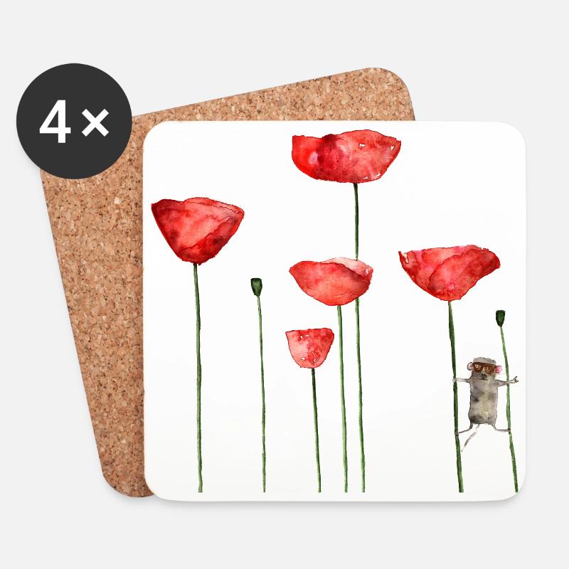 Maus Mohn Tier Sommer witzig frech - Untersetzer (4er-Set) - Weiß