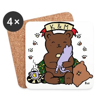 K / M - Cozy Bear / Kitty - Rosi - Untersetzer (4er-Set) - Weiß - Vorne
