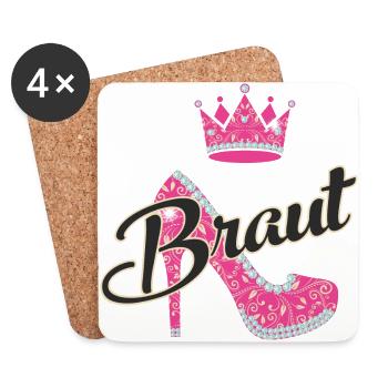 JGA - Braut Schuh - RAHMENLOS - Untersetzer (4er-Set) - Weiß - Vorne