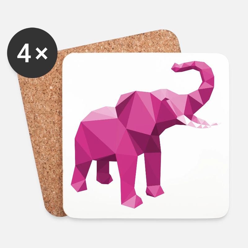 Elefant Pink mit stylischem LowPoly Effekt - Untersetzer (4er-Set) - Weiß